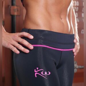 Kutting Weight Black and Pink neoprene sauna Athletic Leggings; Size Large